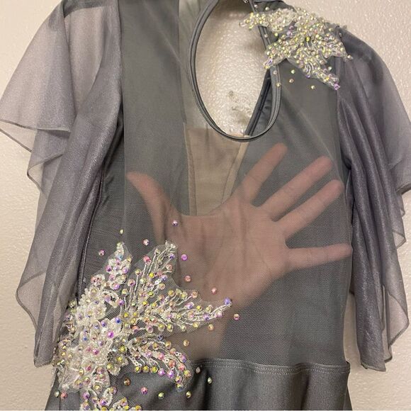 Glamour solo custom dance costume gray lyrical flutter sleeve SA-Small adult - Picture 11 of 14